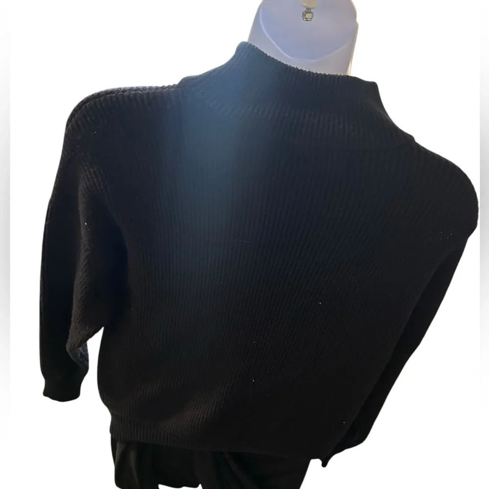 Nine West Womens sequin striped pleated black turtleneck quarter zip XL sweater - Picture 5 of 7